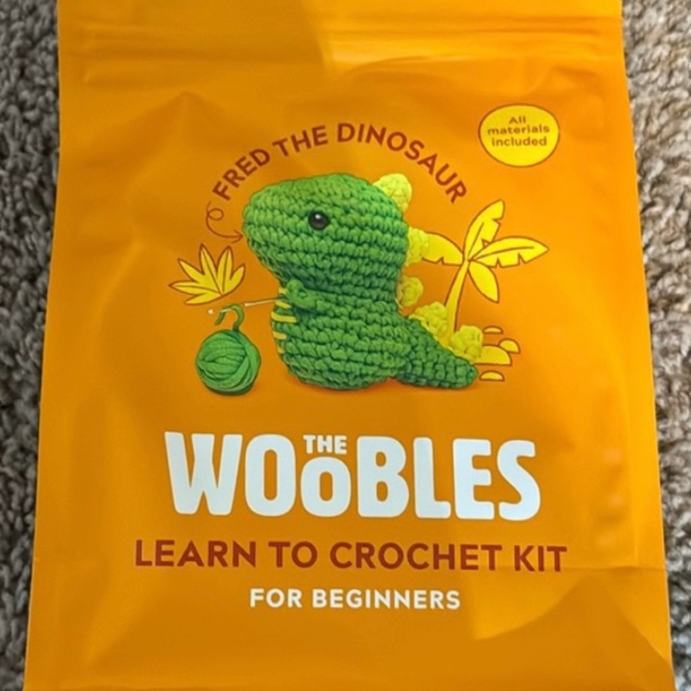 Woobles Fred the Dinosaur complete Crochet Kit.